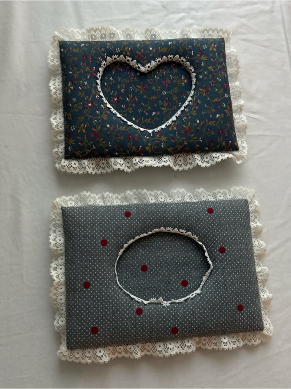 Handmade Lace-Trim Tissue Cover - Blue & Gray